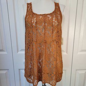 Kohl's MUDD Burnt Orange Lace Swing Sleeveless Sheer Tank Top sz L NWT Layering